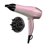 粉色 Remington 椰子油护发吹风机主机与黑色扩散风嘴配件的白底产品图。