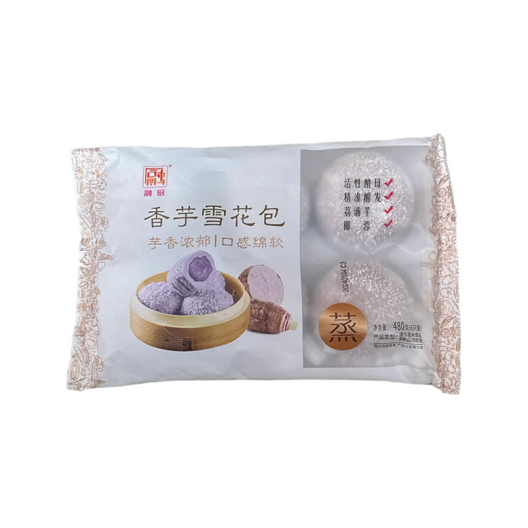 融厨香芋雪花包包装正面，展示 6 只装冷冻荔浦芋蓉包子产品外观