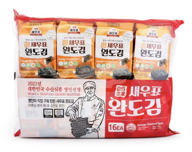 Saeupyo 调味海苔标准规格变体图，展示独立小袋包装细节