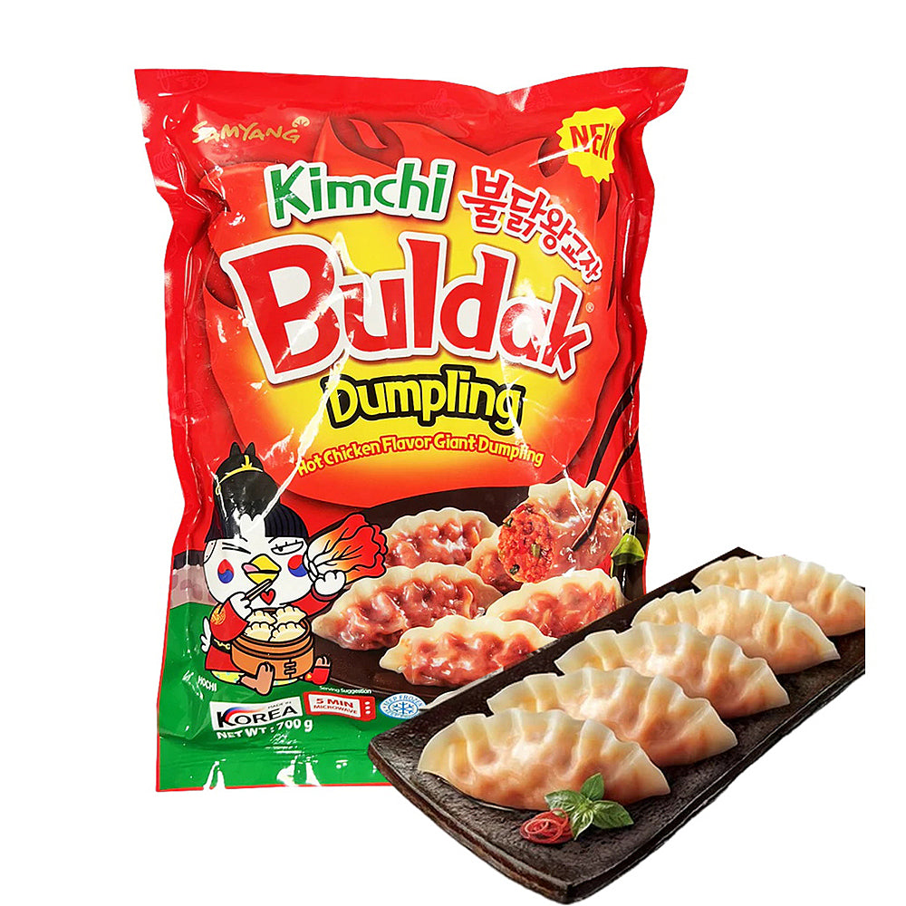 三养泡菜味火鸡面水饺包装正面，展示绿色系设计与泡菜口味标识