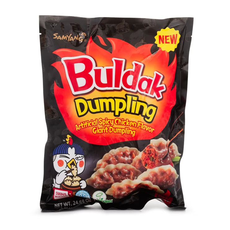 三养辣鸡味火鸡面水饺包装正面，红色主调突出爆辣风味特征