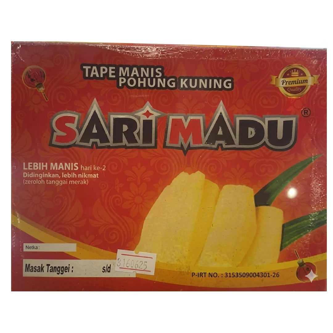 Sari Madu 印尼黄木薯酒酿 500g 包装正面，金黄软糯的传统发酵甜点