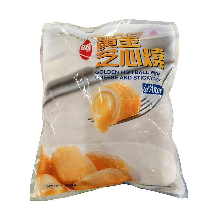 黄金芝心烧特写，展示爆浆芝士夹心的冷冻火锅丸子。