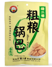 傻二哥香葱味粗粮锅巴独立小包装正面图，金黄色薄脆零食