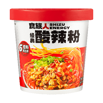 食族人经典酸辣粉与五盒混搭组碗装速食包装展示
