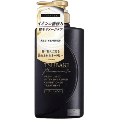 资生堂丝蓓绮黑金瓶护发素正面特写，黑色瓶身配金色泵头，展示日文与英文产品标识。