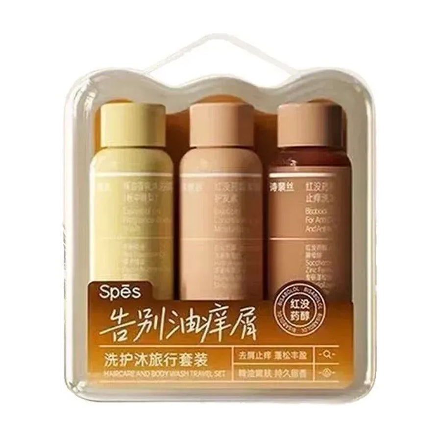 Spēs 诗裴丝棕色告别油痒屑旅行套装，主打红没药醇成分，含洗护沐三件套。