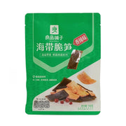良品铺子海带脆笋香辣味零食包装正面图，展示红油色泽与品牌标识