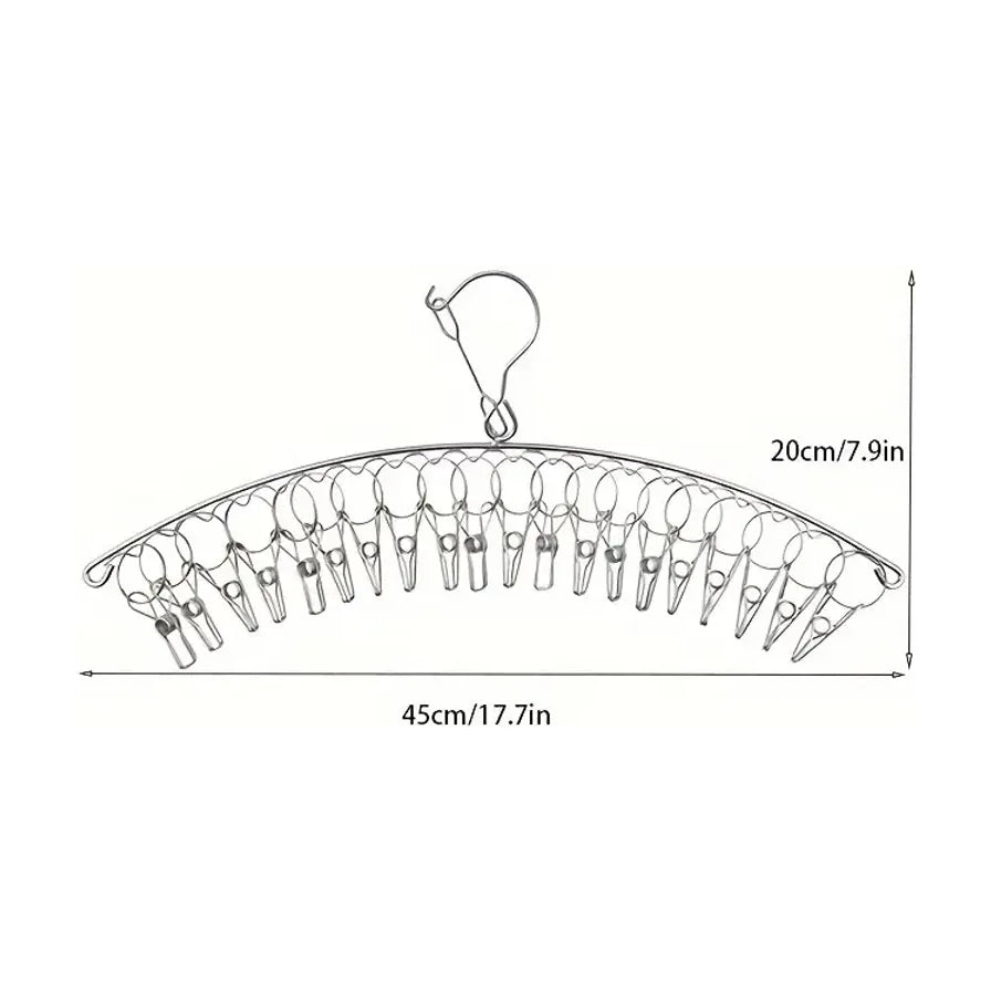 不锈钢16夹晾晒架的尺寸标注图，显示宽度为45厘米，高度为20厘米。
