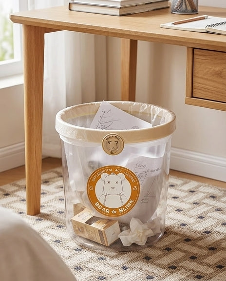 星空熊垃圾桶侧面视角，展示修长身形可嵌入床头窄缝或门后死角