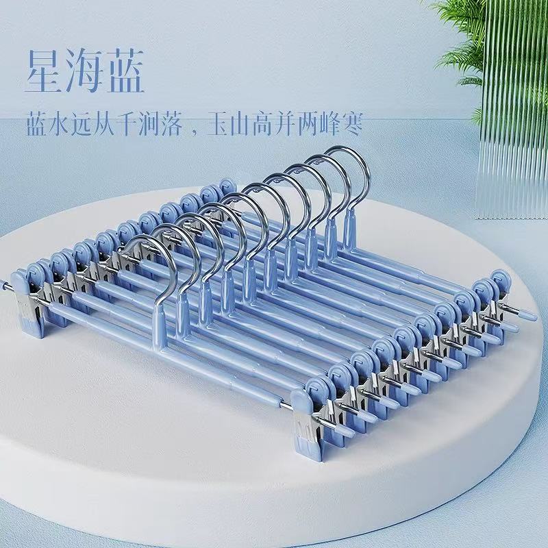 星海蓝加粗弹簧裤夹衣架，展示单个与五个装规格选项