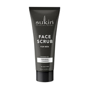 Sukin 男士脸部去角质磨砂膏竹炭款，黑色管状包装，正面印有 FACE SCRUB FOR MEN 及 CERAMIDE + BAMBOO 字样。