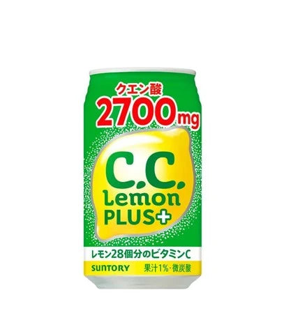 三得利 CC 柠檬 160ml 罐装正面图，黄色罐身印有绿色 C.C. Lemon 标志，标注富含 12 颗柠檬的维生素 C 能量。