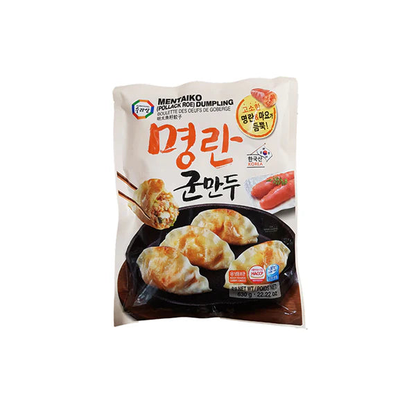 Surasang 明太鱼籽饺子 630g 冷冻包装袋正面，展示韩文品牌与产品外观