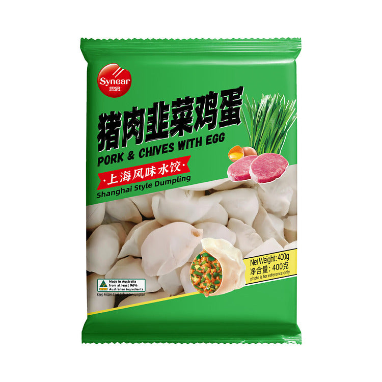 思念猪肉韭菜鸡蛋水饺包装图，素荤搭配，简单烹饪也能吃出幸福感。