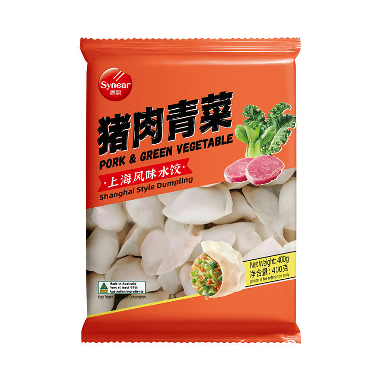 思念猪肉青菜水饺包装图，清淡爽口，适合赶 due 后的深夜食堂。
