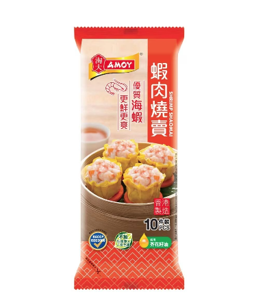 蒸熟后的虾肉烧卖特写，展示饱满的虾仁馅料和面皮纹理