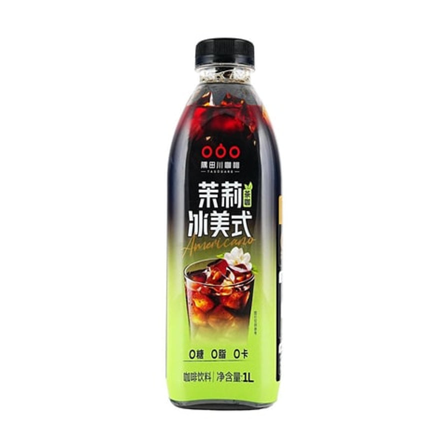 隅田川茉莉冰美式1升装，瓶身带有茉莉花图案及茉莉冰美式字样，白色背景。