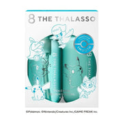 THE THALASSO 宝可梦联名洗护套装锁水修复蓝色款包装，印有皮卡丘等角色图案。