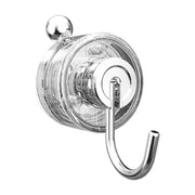 透明吸盘万向挂钩，展示其透明PET材质底座与不锈钢挂钩的侧面结构。