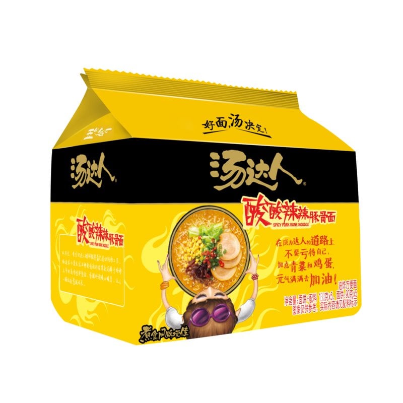 统一汤达人酸酸辣辣豚骨味袋装方便面，酸辣交织的浓郁汤头，专治没胃口或熬夜后的疲惫。