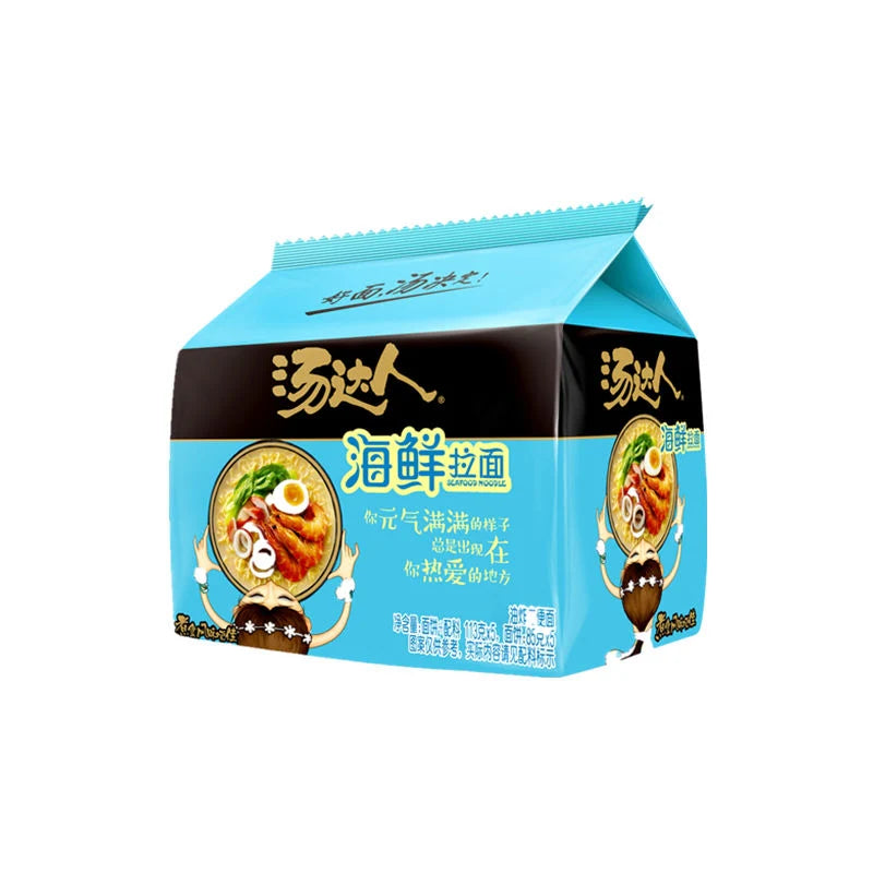 统一汤达人海鲜味袋装方便面，清甜汤底汇聚海鲜精华，不吃辣朋友也能享受的清淡鲜美选择。