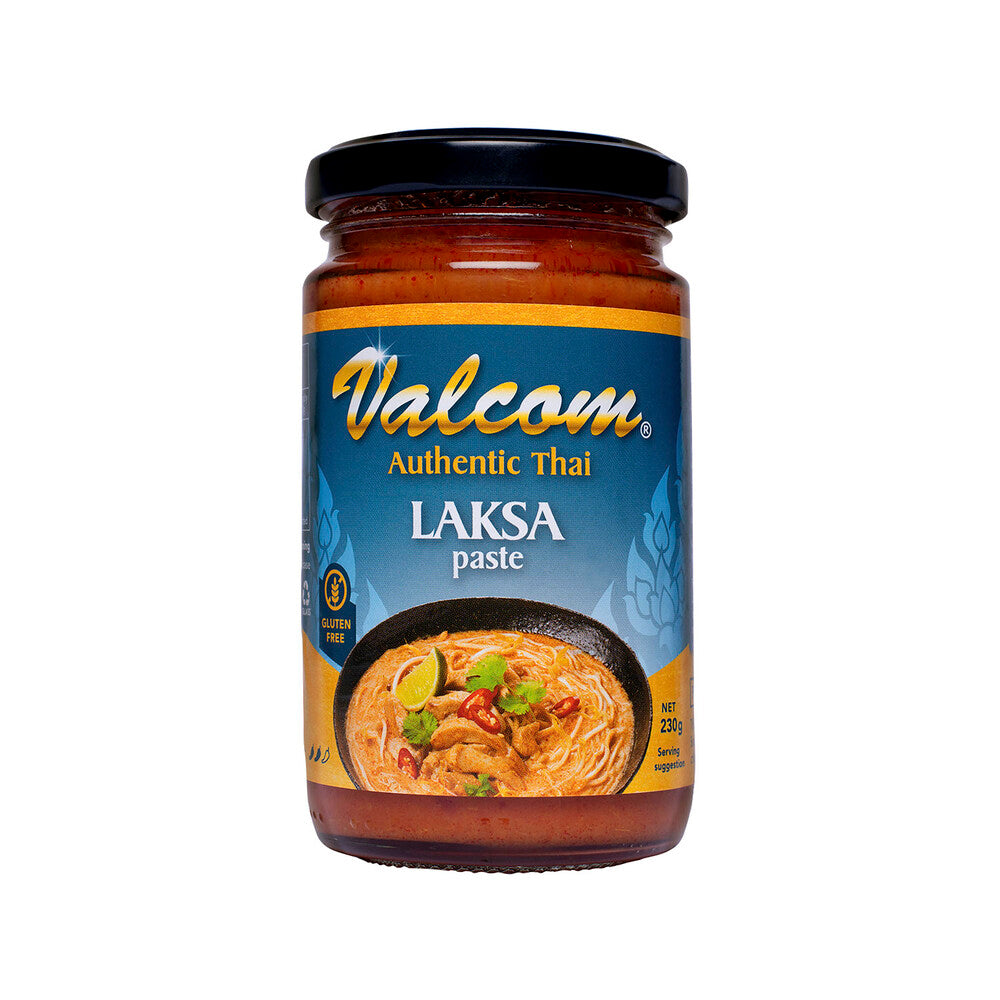 Valcom 喇沙酱单瓶正面特写，棕色标签清晰可见