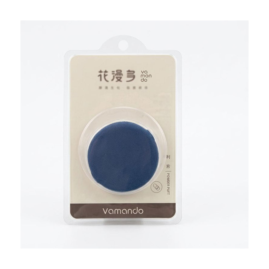 花漫多 Vamando 蓝色气垫粉扑标准款，独立吸塑卡纸包装正面展示。