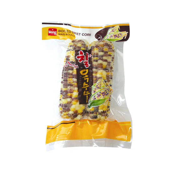 Wang 韩国彩虹糯玉米 360g 冷冻包装正面图，展示紫白黄三色玉米颗粒