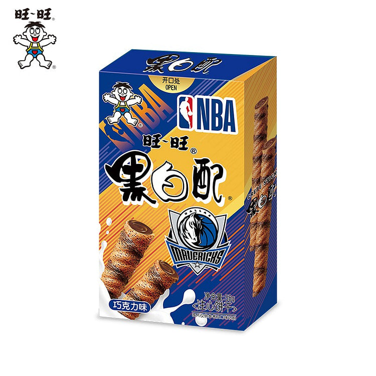 旺旺黑白配巧克力味奶油夹心蛋卷包装正面图
