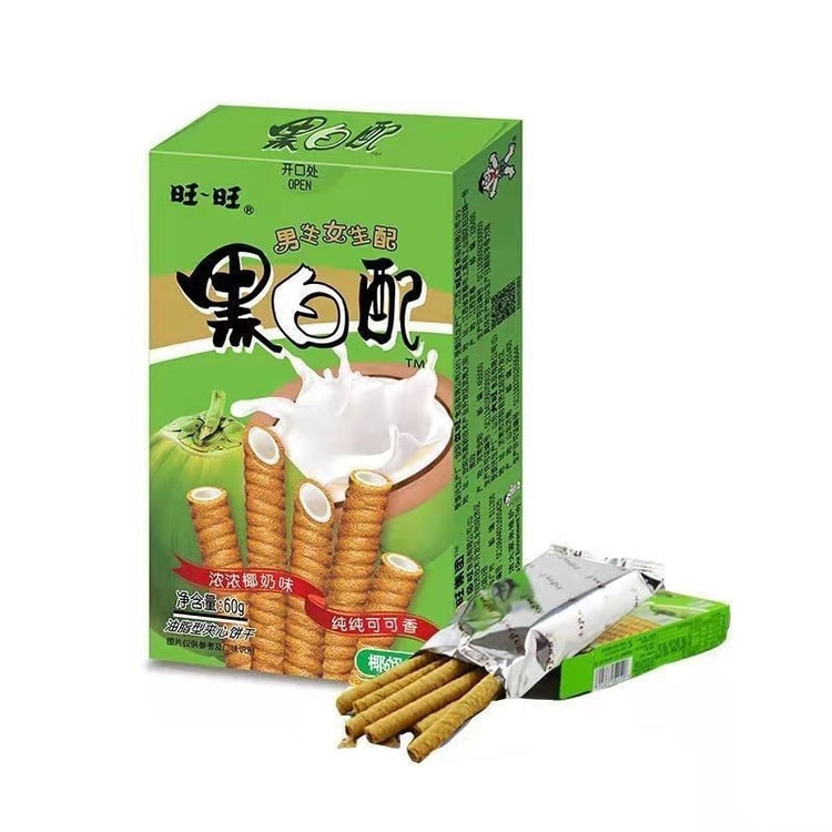 旺旺黑白配椰奶味奶油夹心蛋卷包装正面图