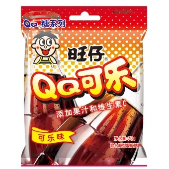 旺仔 QQ 软糖可乐味包装展示，经典口味适合熬夜赶 due 提神。