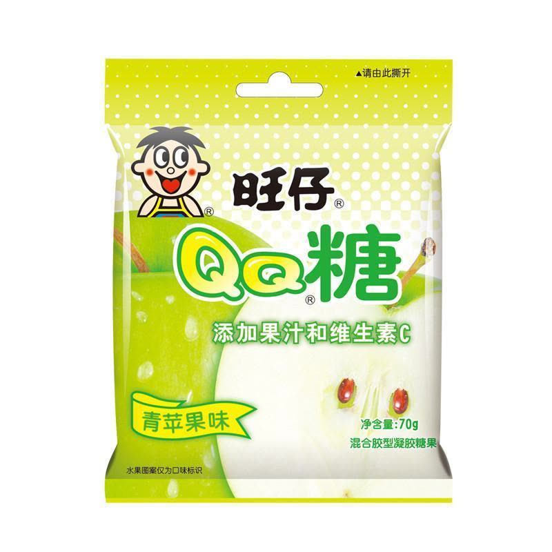 旺仔 QQ 软糖青苹果味清晰实拍，绿色包装清新爽口不粘牙。