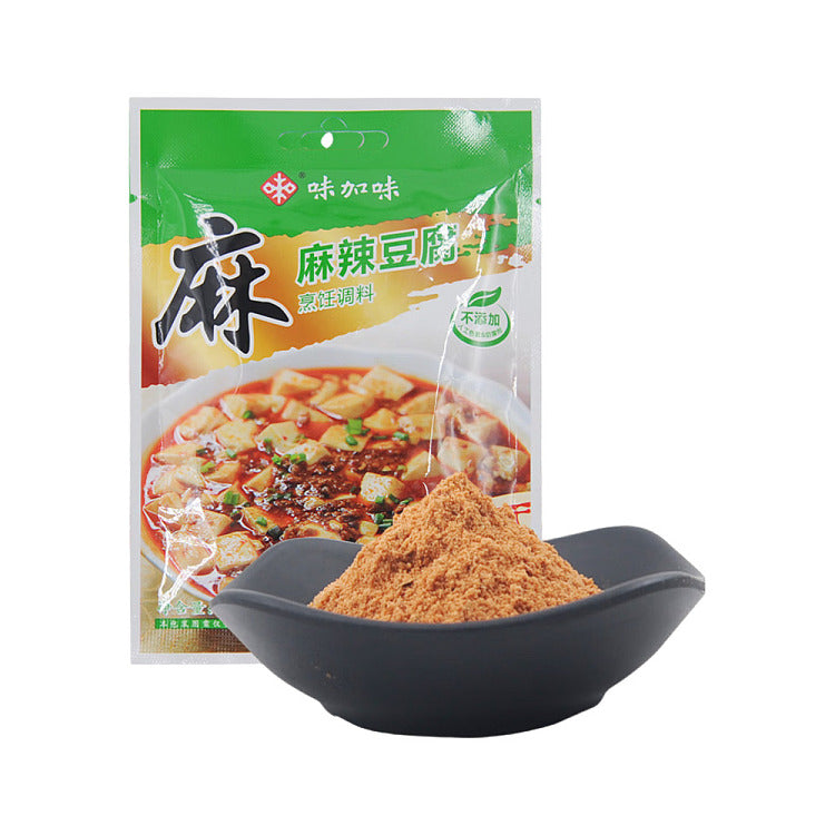 味加味麻婆豆腐调料包装袋正面，展示用于快速烹饪经典川菜麻婆豆腐的复合酱料。