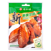味加味新奥尔良烧烤腌料包装袋正面，红色主调，展示用于烤翅和烤肉的懒人调料。