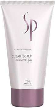 Wella SP Clear Scalp Shampoo 白色软管包装正面图，紫色瓶盖与品牌标识清晰可见。