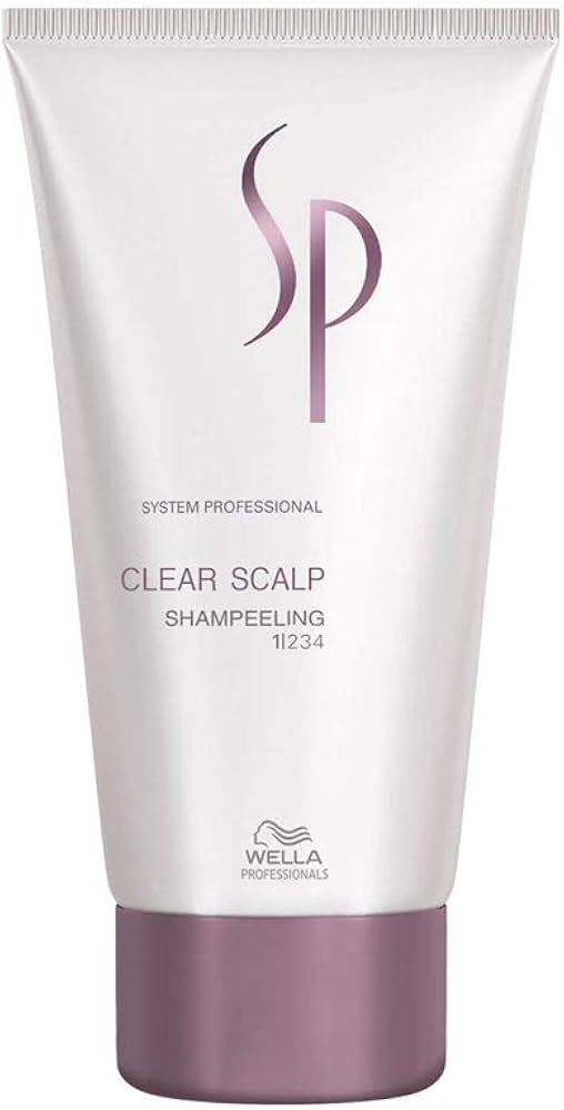Wella SP Clear Scalp Shampoo 白色软管包装正面图，紫色瓶盖与品牌标识清晰可见。