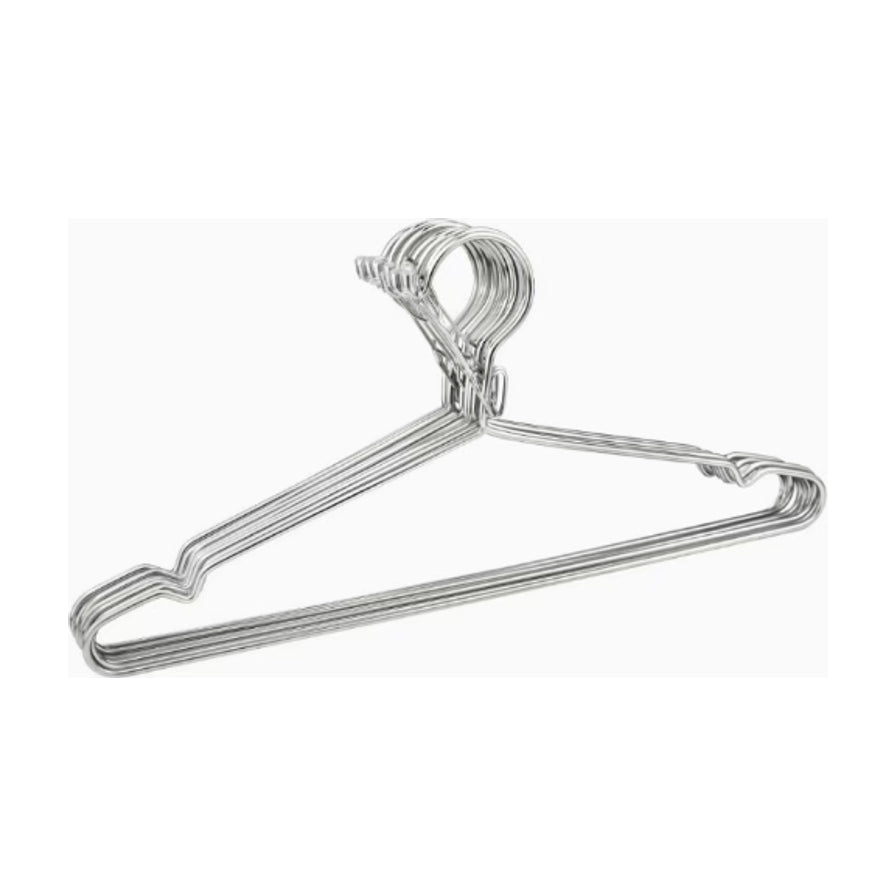 一叠银色金属防风衣架，展示了带有防滑凹槽的设计和40cm的标准尺寸，适合晾晒和收纳。