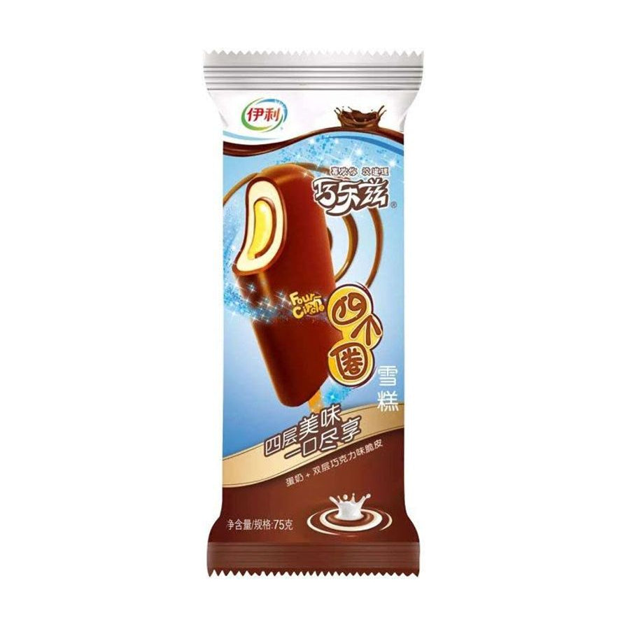 伊利巧乐兹四个圈冰淇淋经典巧克力脆皮口味包装正面图