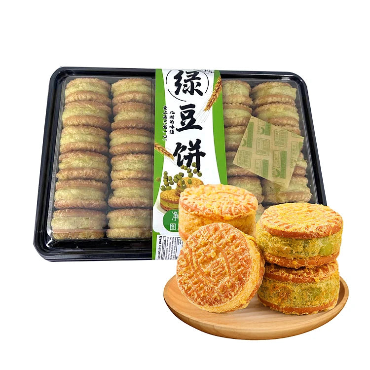 友多爽传统绿豆饼盒装，金黄酥皮包裹清甜豆沙馅，独立包装适合下午茶分享。