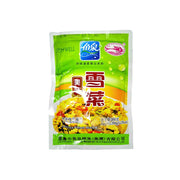 鱼泉美味雪菜 350g 包装袋正面图，展示品牌标志与产品名称