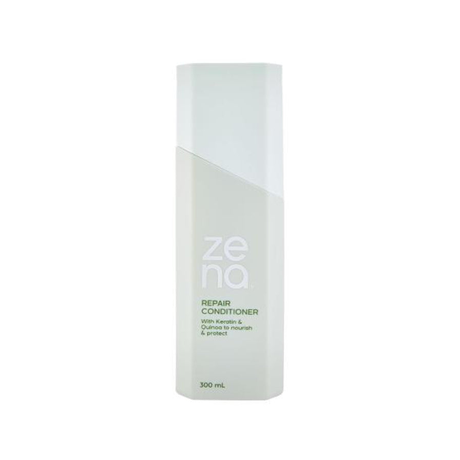 ZENA 植萃修护护发素 300ml 正面图，白色与浅灰色拼接瓶身，印有 REPAIR CONDITIONER 字样。