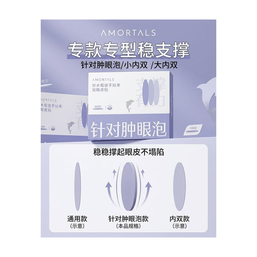 专款专型稳支撑对比图，展示通用款与针对肿眼泡款的支撑力差异。