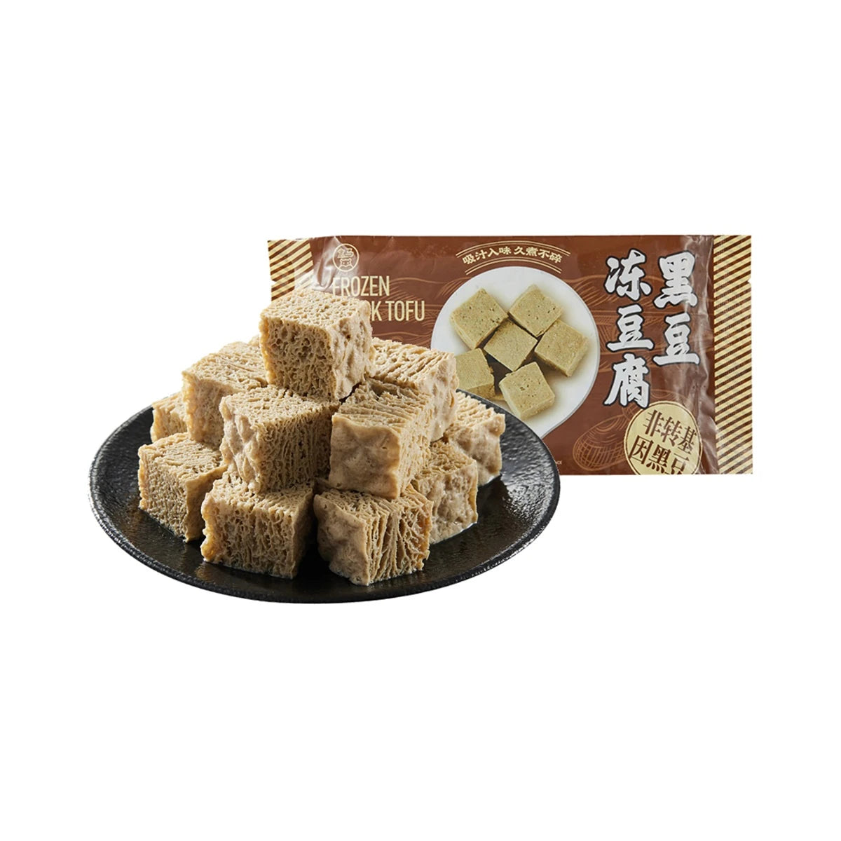 Weee! 平台商品页截图，展示黑豆冻豆腐煮熟后吸满汤汁的特写