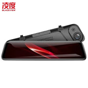 凌度 Blackview 流媒体行车记录器主机与后视摄像头展示，含品牌 Logo