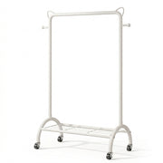 猫耳造型可移动晾衣架正面展示，带万向轮，适合租房阳台或浴室角落晾晒衣物。