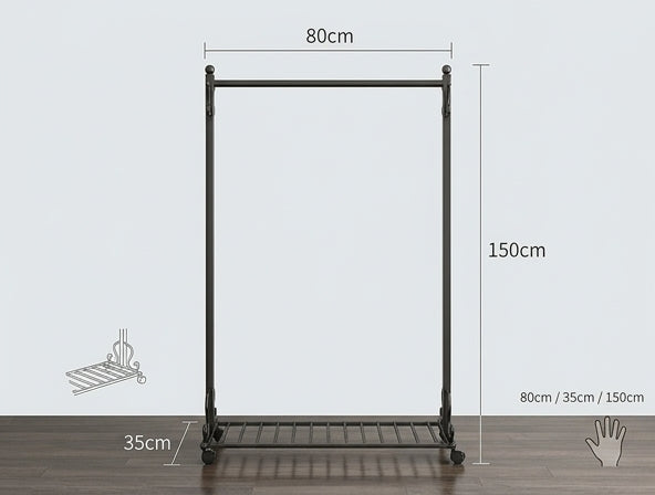 衣帽架侧面视角示意图，突出 80cm 窄身设计适合玄关角落摆放