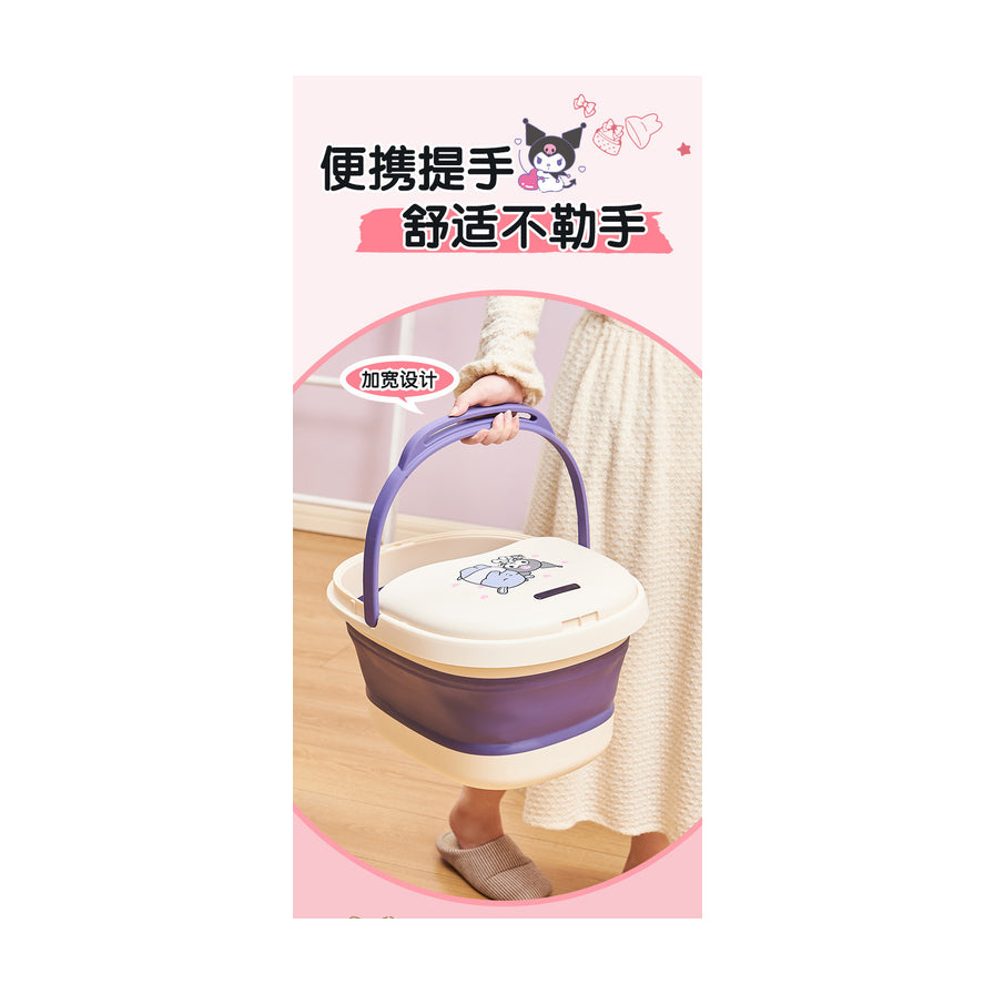 折叠泡脚桶宣传海报，包含中文卖点文字和加宽提手细节特写。