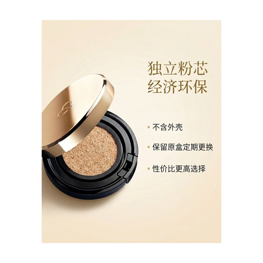 CPB 气垫粉芯营销图，配有中文卖点说明，强调独立粉芯设计经济环保且不含外壳。