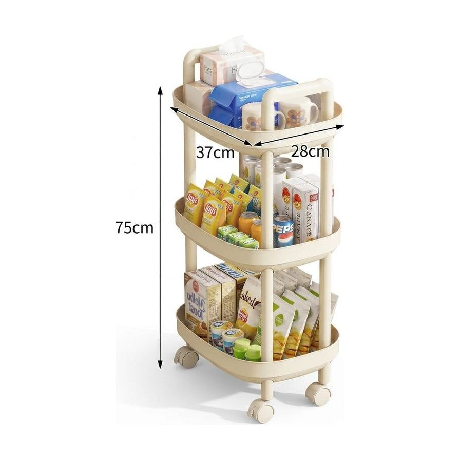 带尺寸标注的三层置物架示意图，显示高度 75cm、长度 37cm 和宽度 28cm。